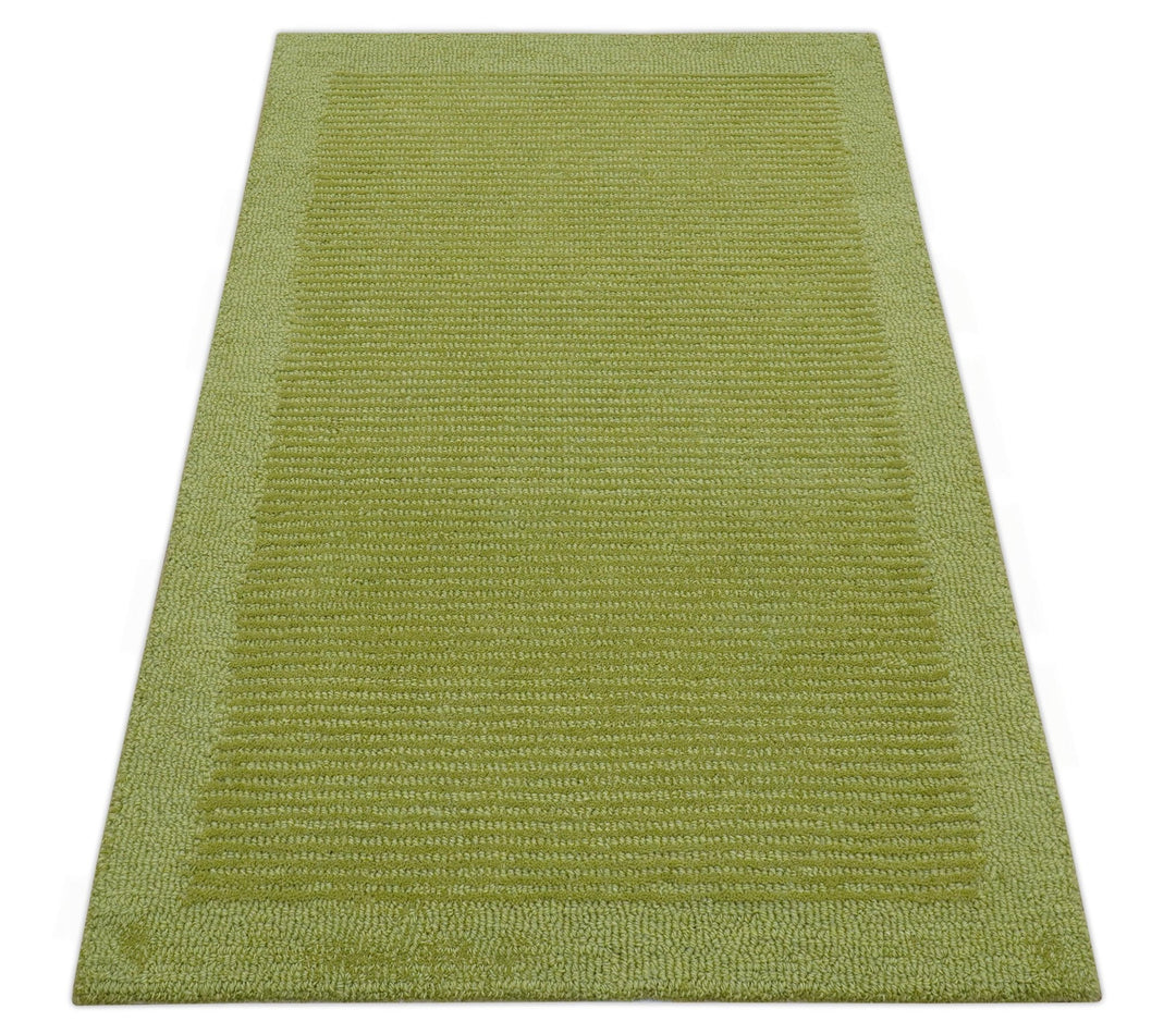 Custom Made Modern Solid Design Green Hand Tufted Wool Rug - The Rug Decor