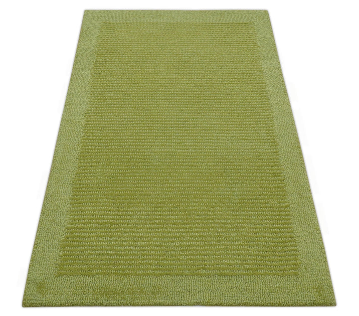 Custom Made Modern Solid Design Green Hand Tufted Wool Rug - The Rug Decor