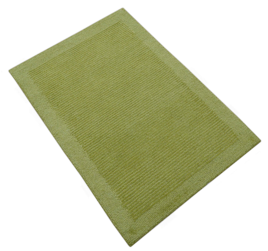Custom Made Modern Solid Design Green Hand Tufted Wool Rug - The Rug Decor