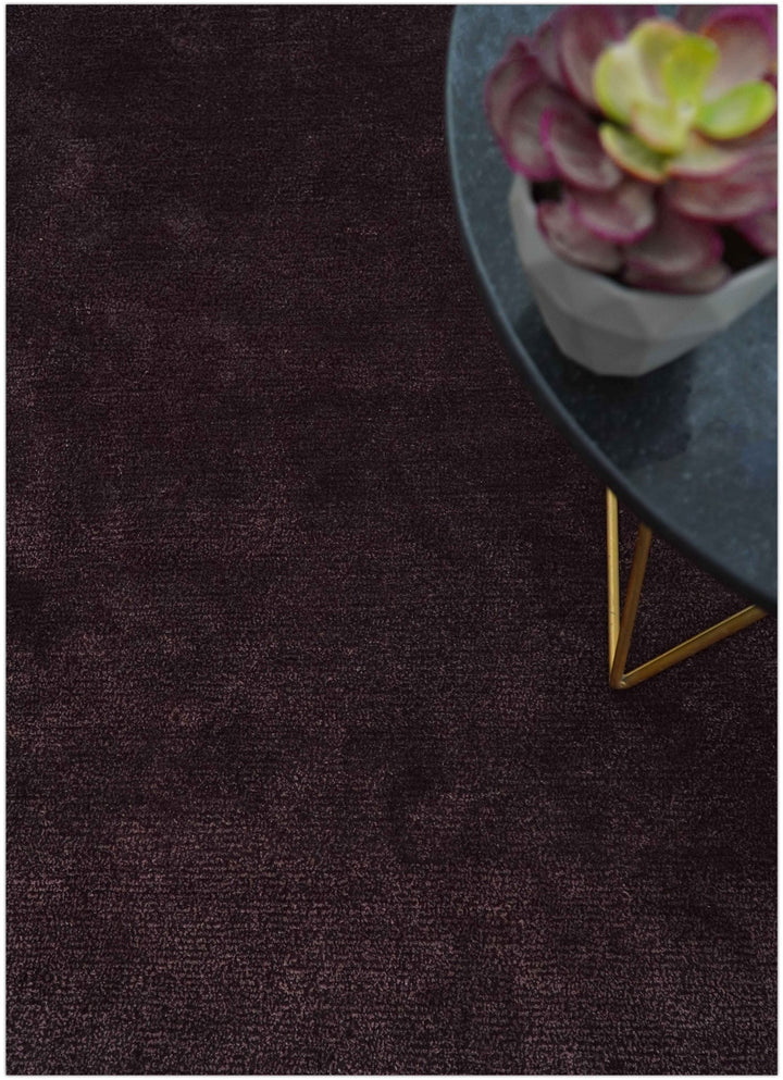 Custom Made Modern Solid Maroon And Gray Hand Knotted Wool And Art Silk Rug - The Rug Decor