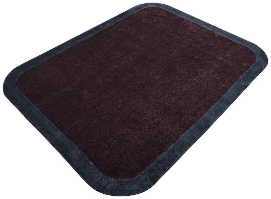 Custom Made Modern Solid Maroon And Gray Hand Knotted Wool And Art Silk Rug - The Rug Decor
