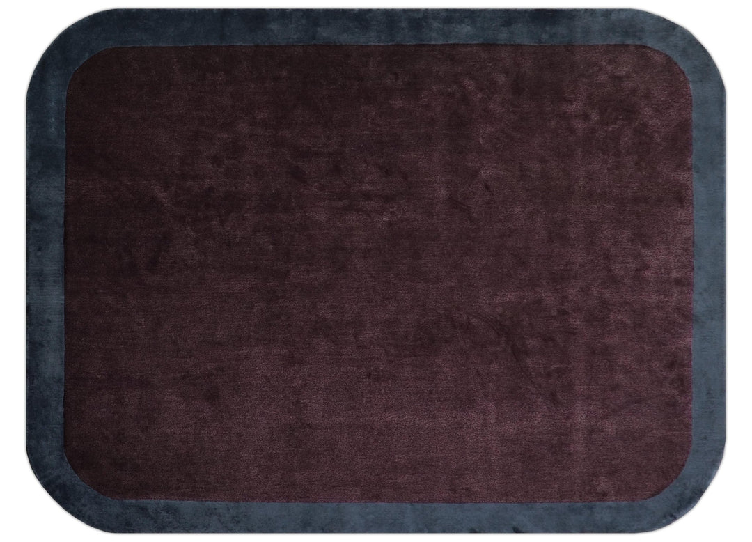 Custom Made Modern Solid Maroon And Gray Hand Knotted Wool And Art Silk Rug - The Rug Decor