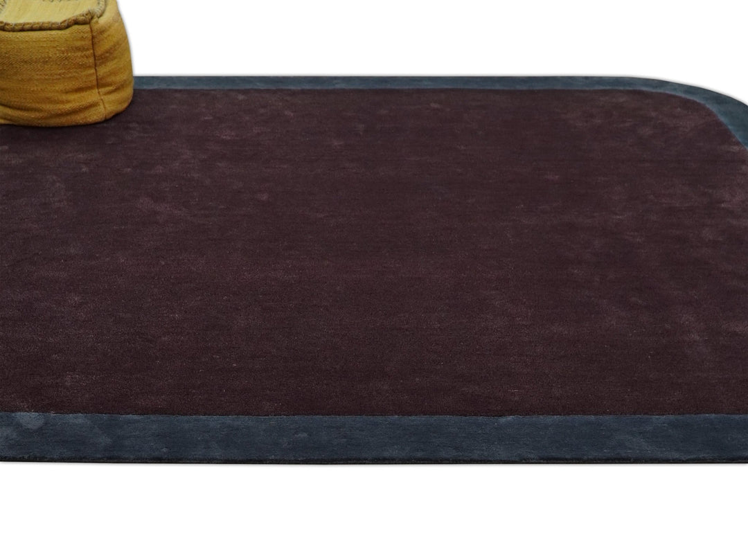 Custom Made Modern Solid Maroon And Gray Hand Knotted Wool And Art Silk Rug - The Rug Decor