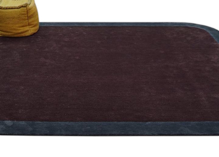 Custom Made Modern Solid Maroon And Gray Hand Knotted Wool And Art Silk Rug - The Rug Decor