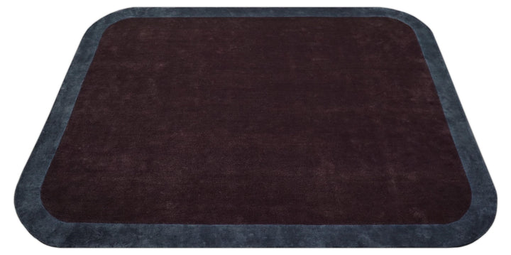 Custom Made Modern Solid Maroon And Gray Hand Knotted Wool And Art Silk Rug - The Rug Decor