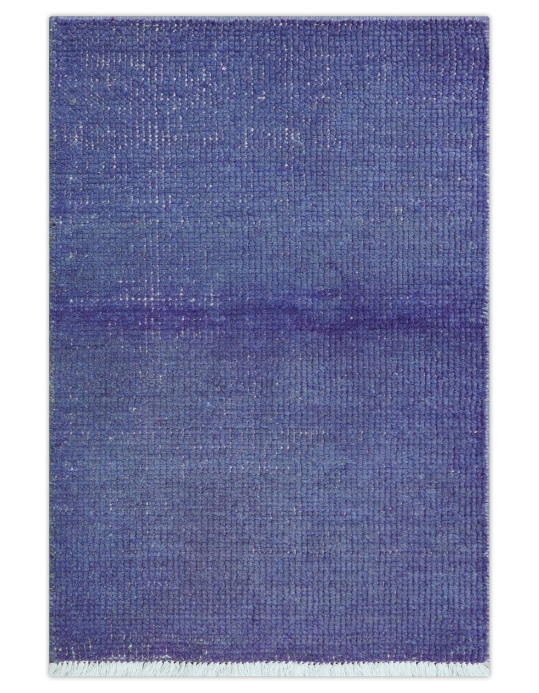 Custom Made Modern Solid Overdyed Blue Hand Knotted Wool Area Rug - The Rug Decor