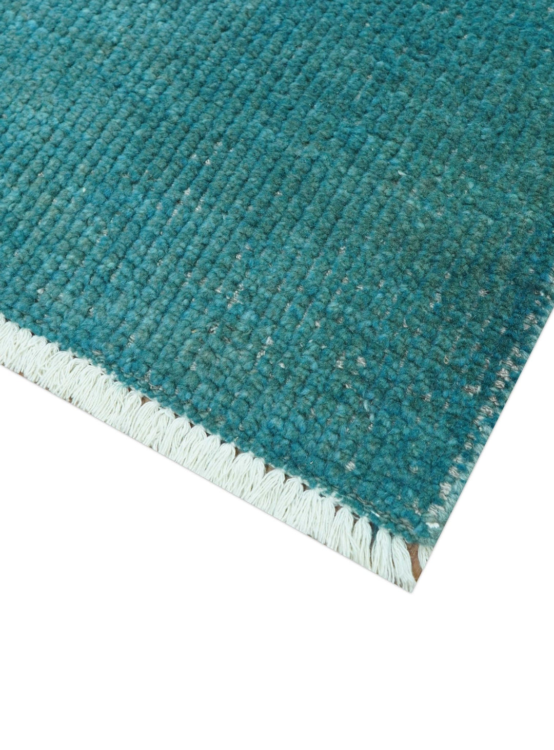 Custom Made Modern Solid Overdyed Blue Hand Knotted Wool Area Rug - The Rug Decor