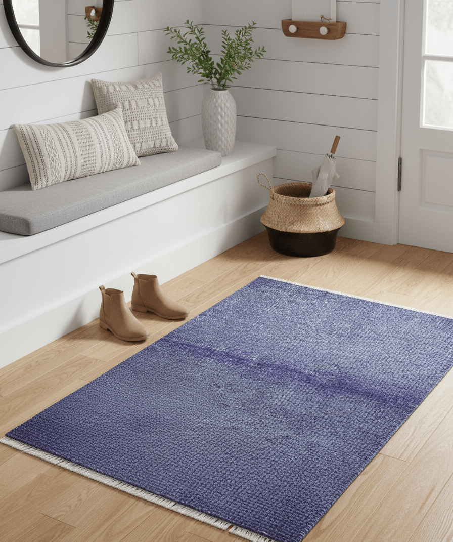 Custom Made Modern Solid Overdyed Blue Hand Knotted Wool Area Rug - The Rug Decor