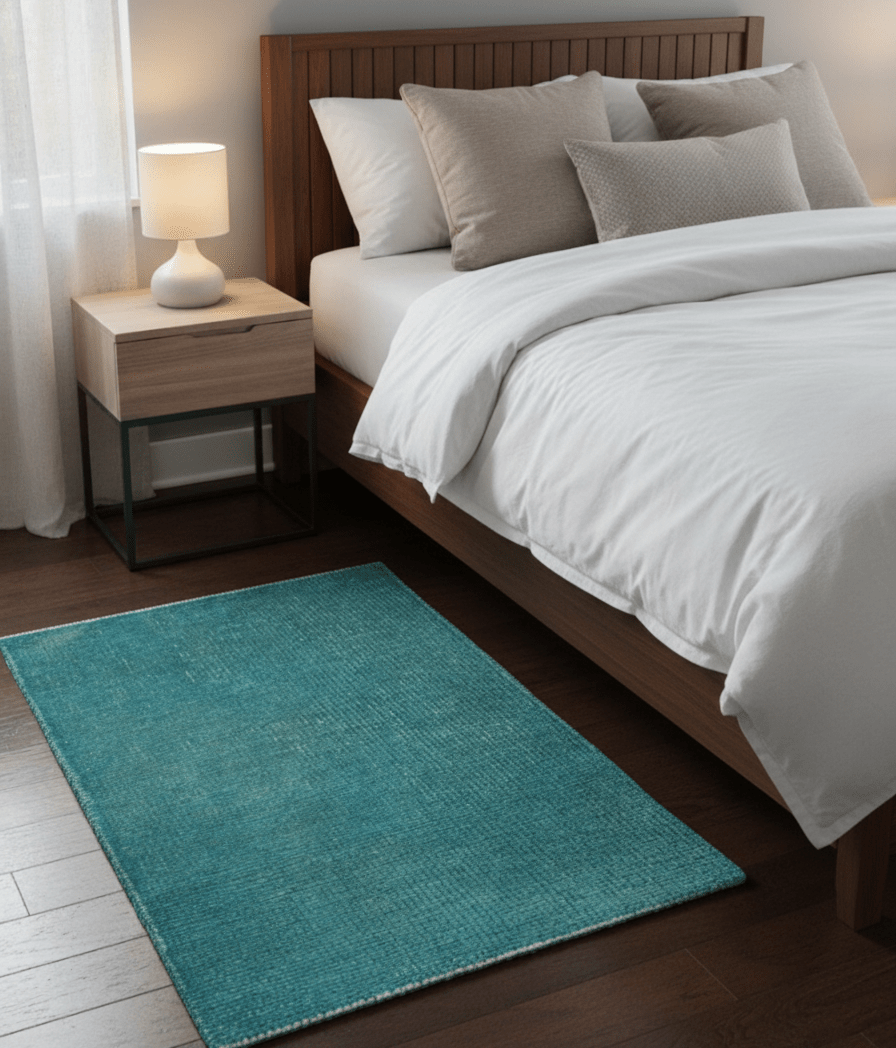 Custom Made Modern Solid Overdyed Blue Hand Knotted Wool Area Rug - The Rug Decor