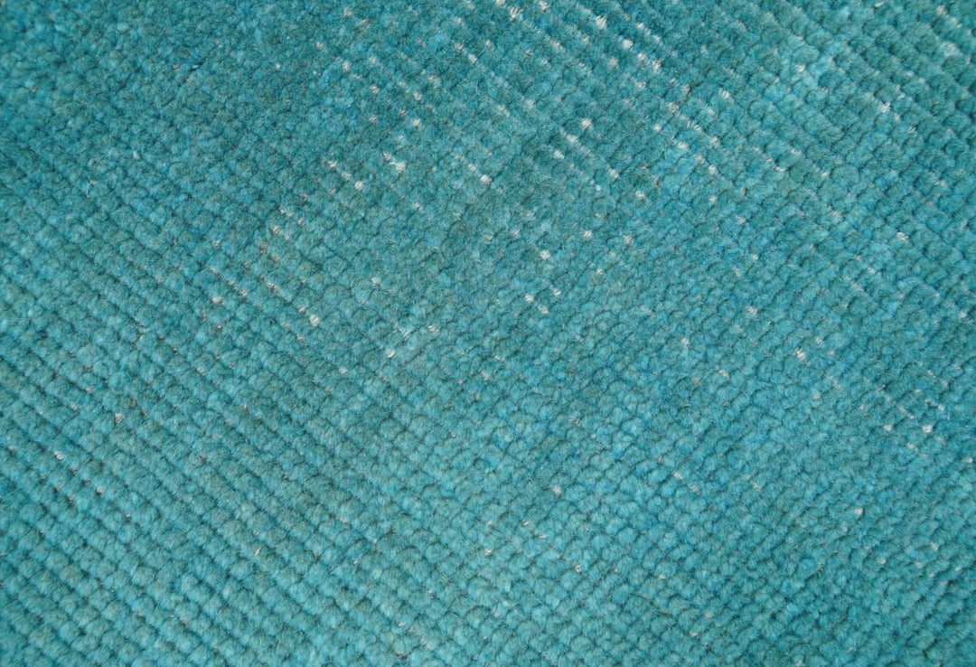 Custom Made Modern Solid Overdyed Blue Hand Knotted Wool Area Rug - The Rug Decor