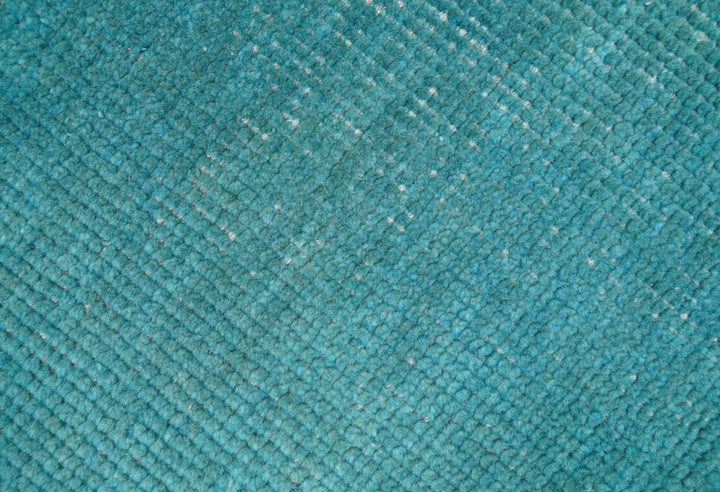 Custom Made Modern Solid Overdyed Blue Hand Knotted Wool Area Rug - The Rug Decor