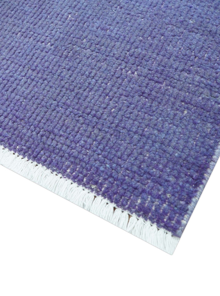 Custom Made Modern Solid Overdyed Blue Hand Knotted Wool Area Rug - The Rug Decor