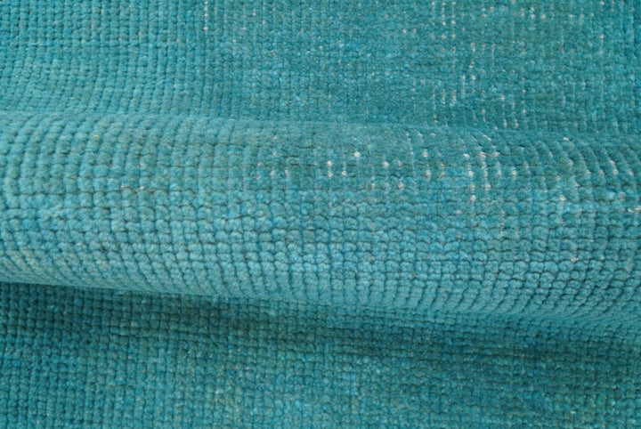 Custom Made Modern Solid Overdyed Blue Hand Knotted Wool Area Rug - The Rug Decor