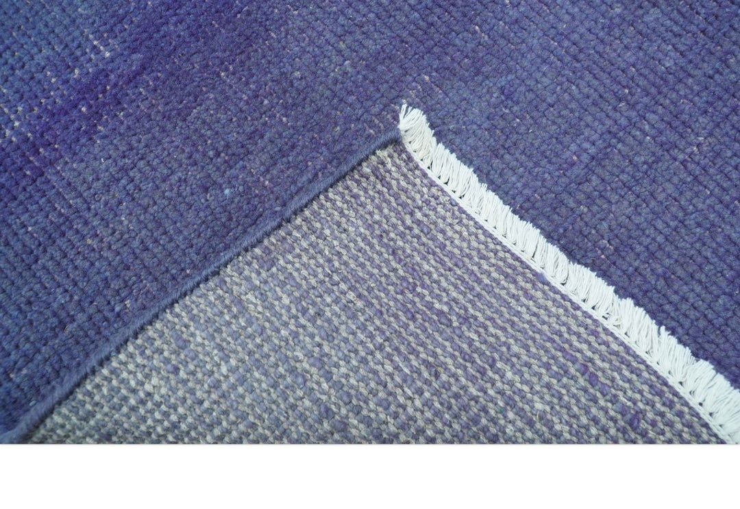 Custom Made Modern Solid Overdyed Blue Hand Knotted Wool Area Rug - The Rug Decor