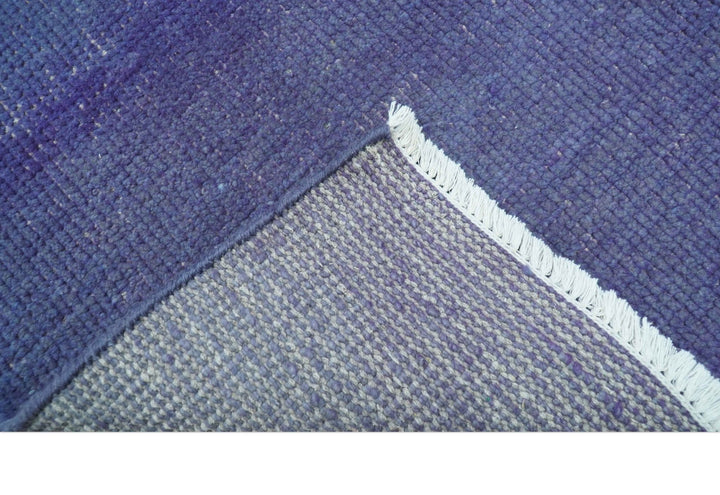 Custom Made Modern Solid Overdyed Blue Hand Knotted Wool Area Rug - The Rug Decor