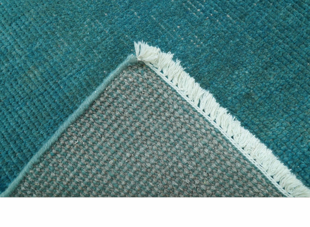 Custom Made Modern Solid Overdyed Blue Hand Knotted Wool Area Rug - The Rug Decor