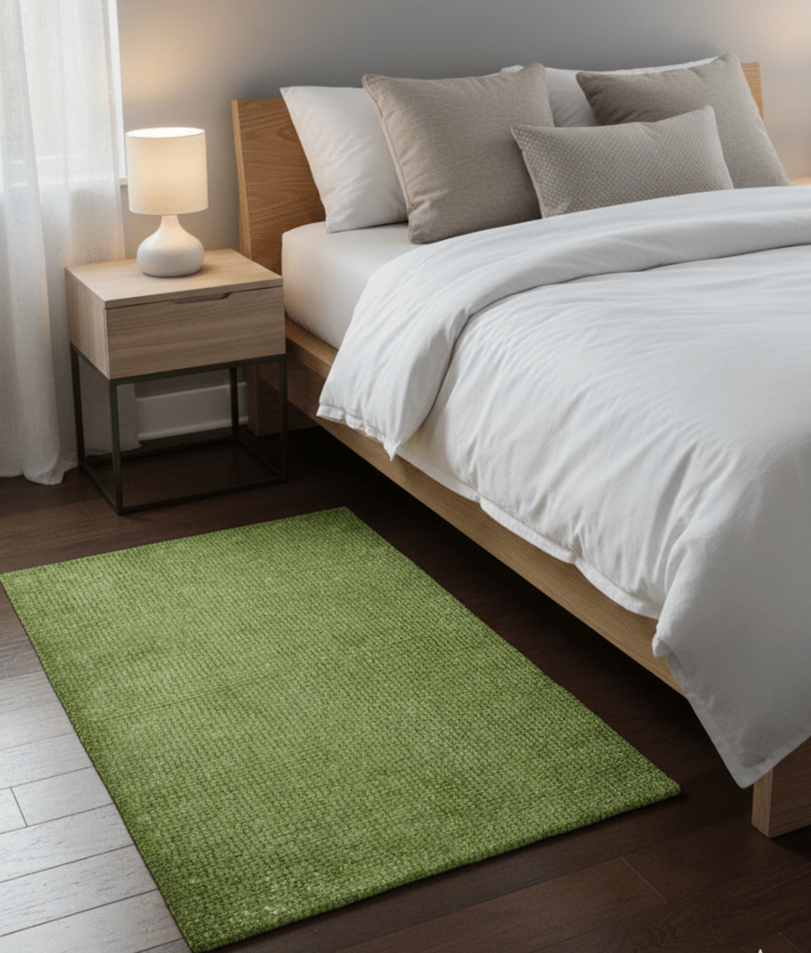 Custom Made Modern Solid Overdyed Green Hand Knotted Wool Area Rug - The Rug Decor