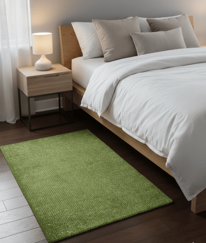 Custom Made Modern Solid Overdyed Green Hand Knotted Wool Area Rug - The Rug Decor