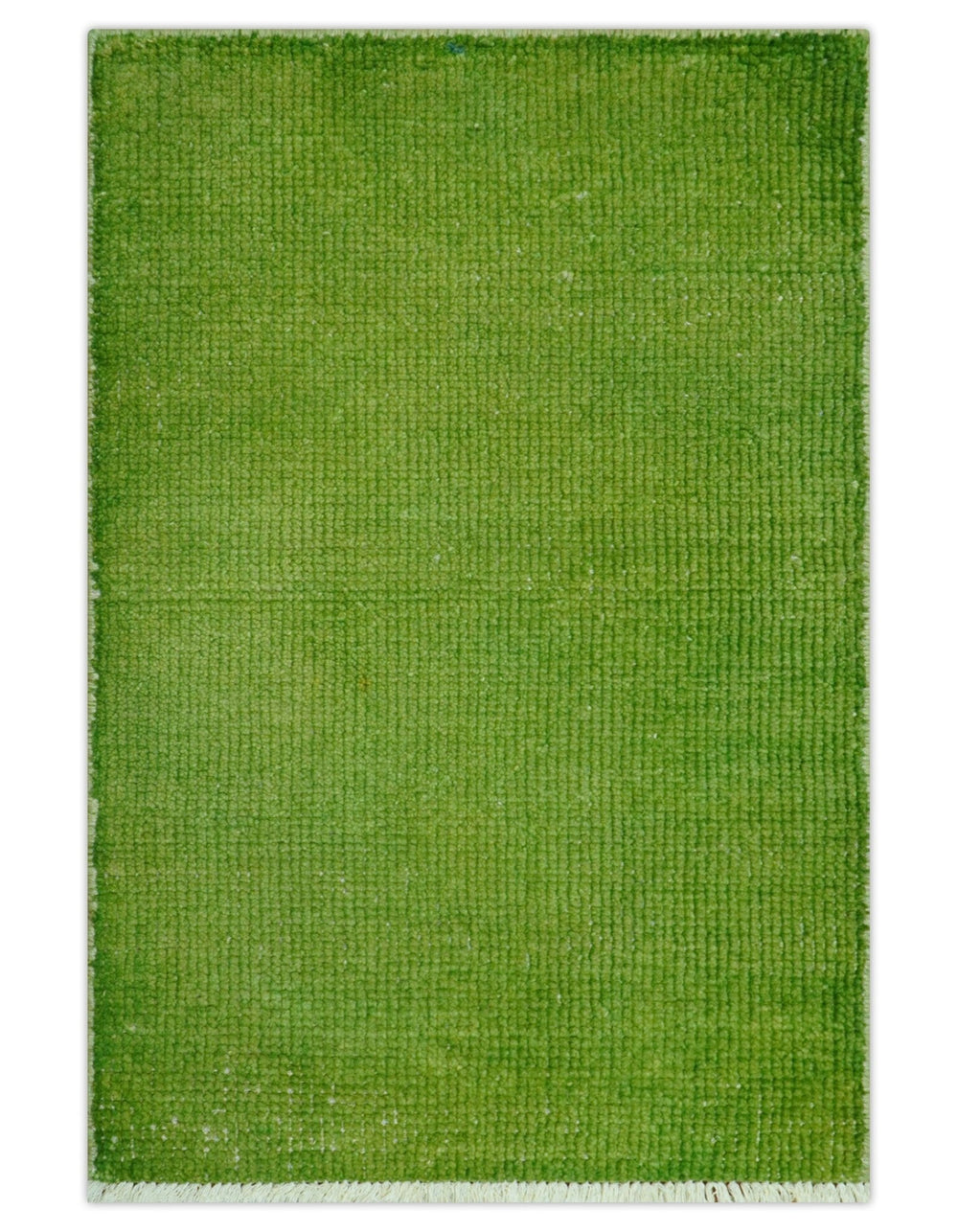 Custom Made Modern Solid Overdyed Green Hand Knotted Wool Area Rug - The Rug Decor