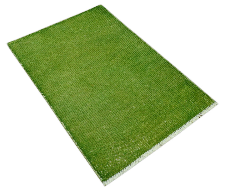 Custom Made Modern Solid Overdyed Green Hand Knotted Wool Area Rug - The Rug Decor