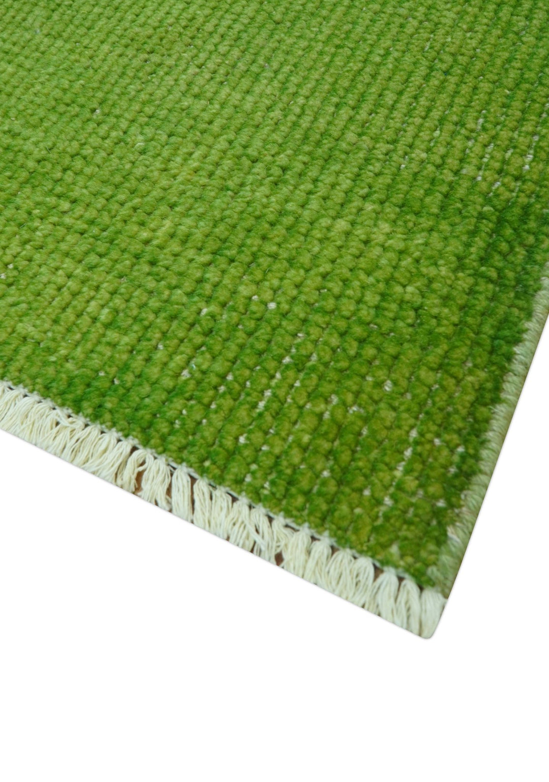 Custom Made Modern Solid Overdyed Green Hand Knotted Wool Area Rug - The Rug Decor