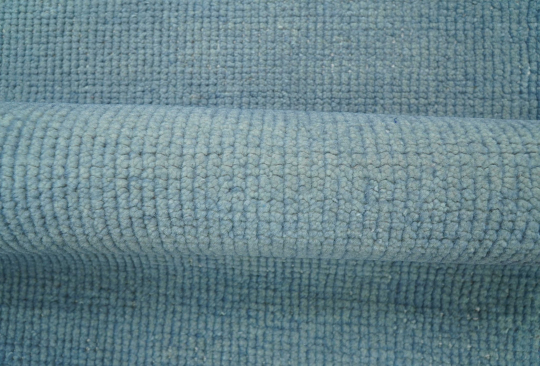 Custom Made Modern Solid Overdyed Light Blue Hand Knotted Wool Area Rug - The Rug Decor