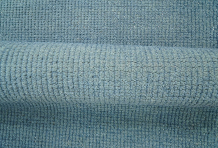 Custom Made Modern Solid Overdyed Light Blue Hand Knotted Wool Area Rug - The Rug Decor