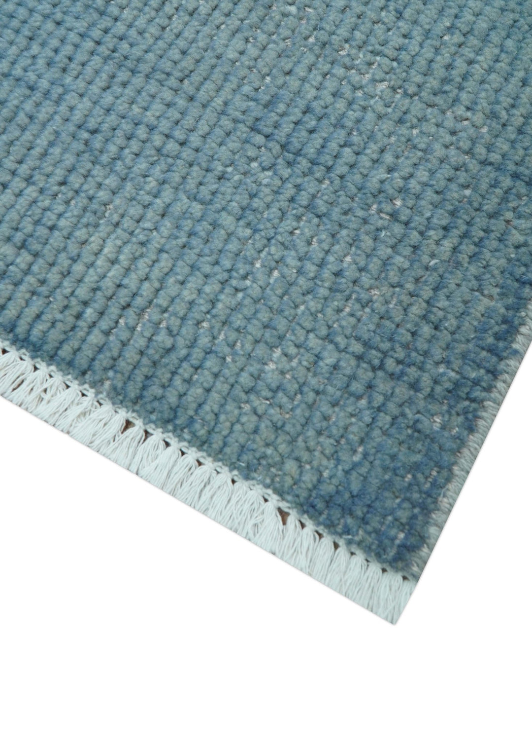 Custom Made Modern Solid Overdyed Light Blue Hand Knotted Wool Area Rug - The Rug Decor