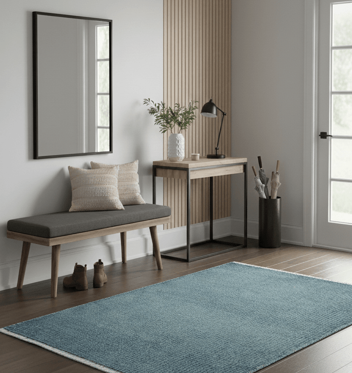 Custom Made Modern Solid Overdyed Light Blue Hand Knotted Wool Area Rug - The Rug Decor