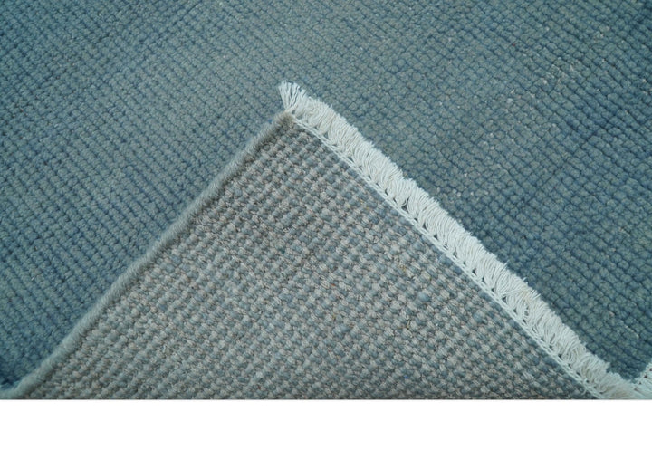 Custom Made Modern Solid Overdyed Light Blue Hand Knotted Wool Area Rug - The Rug Decor