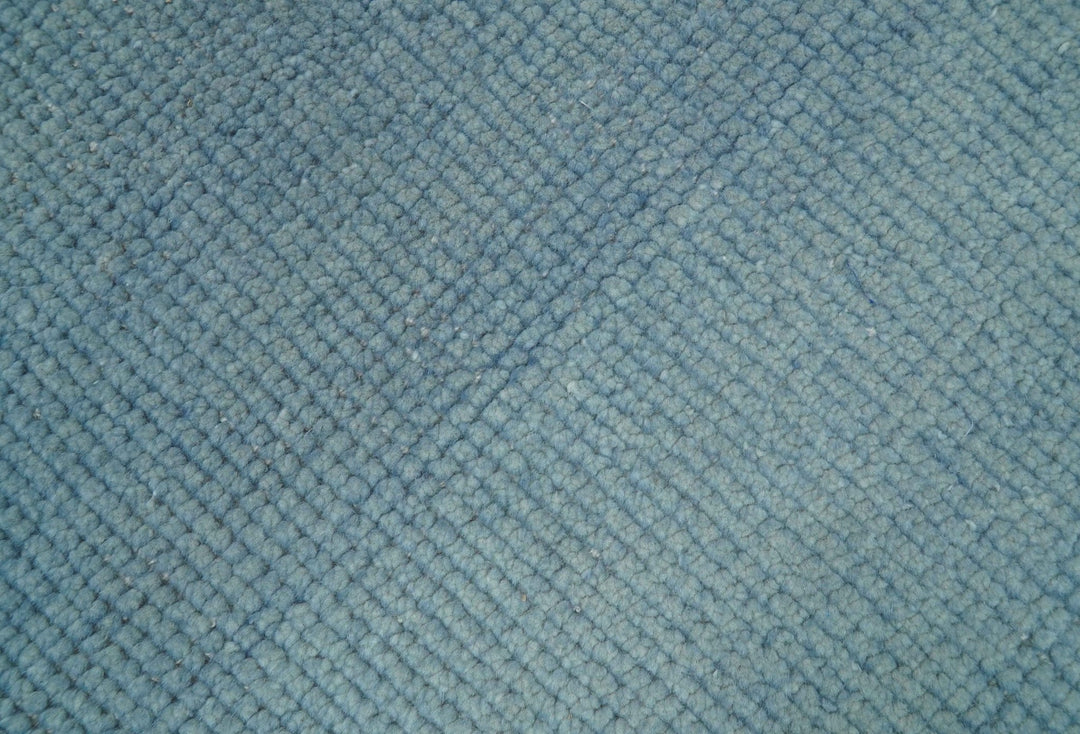 Custom Made Modern Solid Overdyed Light Blue Hand Knotted Wool Area Rug - The Rug Decor