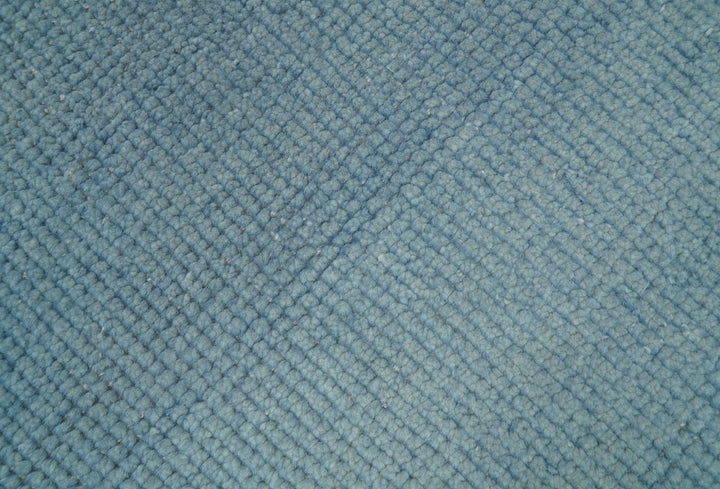 Custom Made Modern Solid Overdyed Light Blue Hand Knotted Wool Area Rug - The Rug Decor
