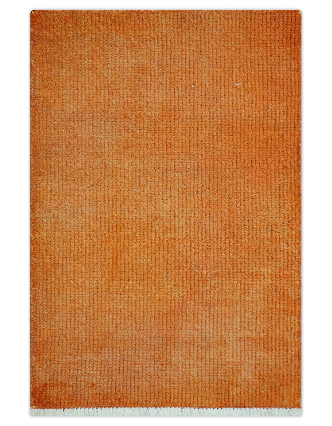 Custom Made Modern Solid Overdyed Orange Hand Knotted Wool Area Rug - The Rug Decor