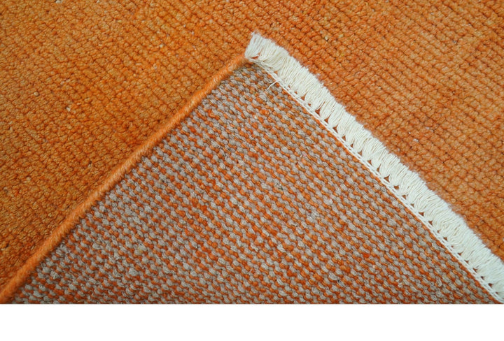 Custom Made Modern Solid Overdyed Orange Hand Knotted Wool Area Rug - The Rug Decor