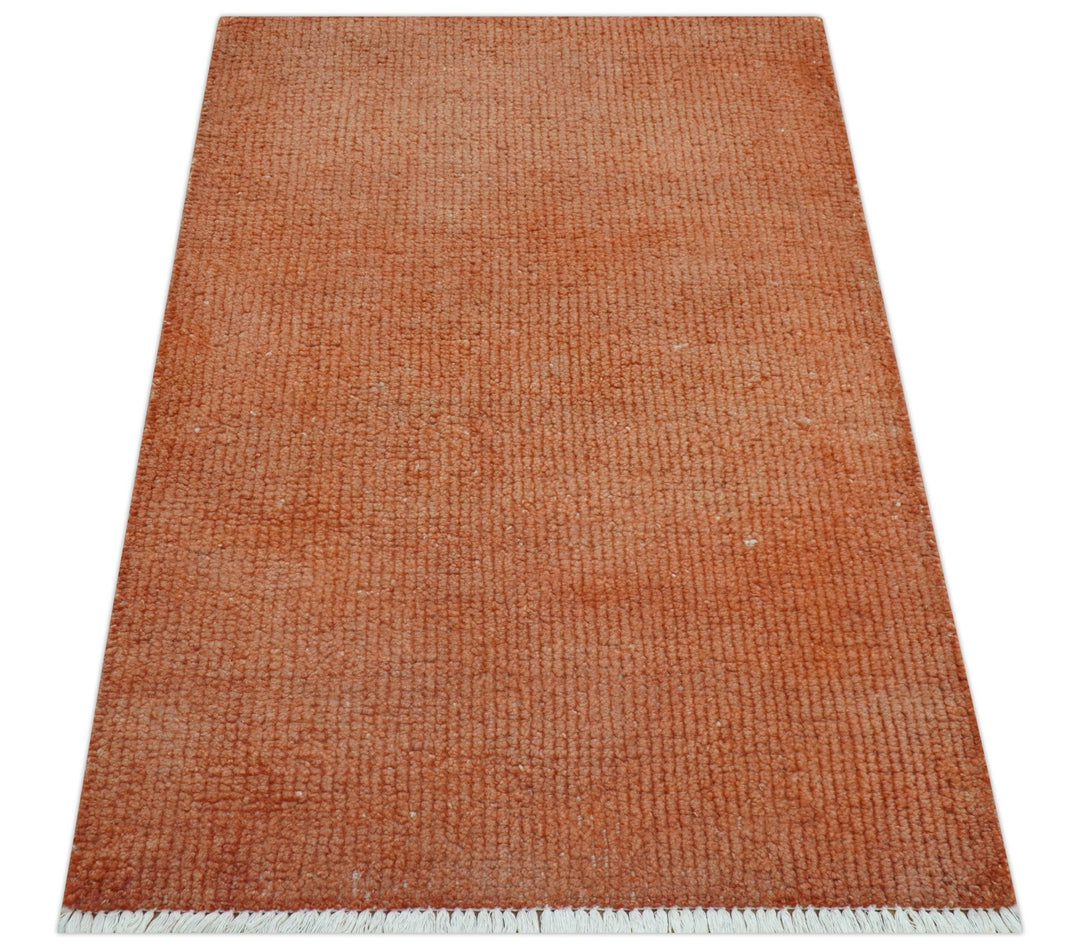Custom Made Modern Solid Overdyed Rust Hand Knotted Wool Area Rug - The Rug Decor