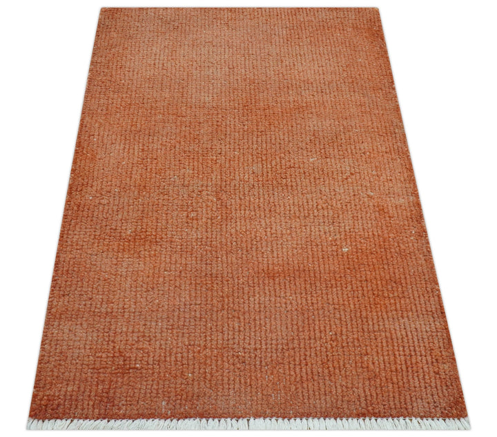 Custom Made Modern Solid Overdyed Rust Hand Knotted Wool Area Rug - The Rug Decor