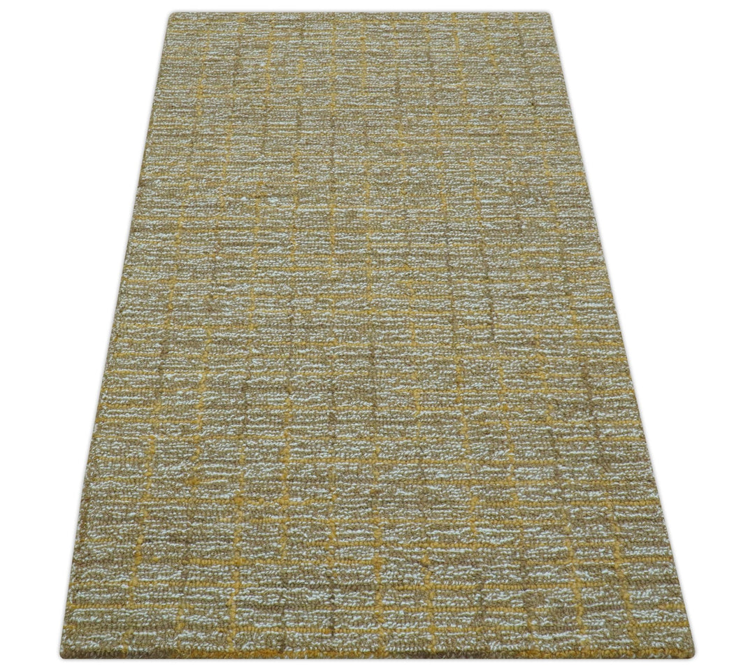 Custom Made Modern Style Hand Tufted Mustard and Brown Wool Rug - The Rug Decor