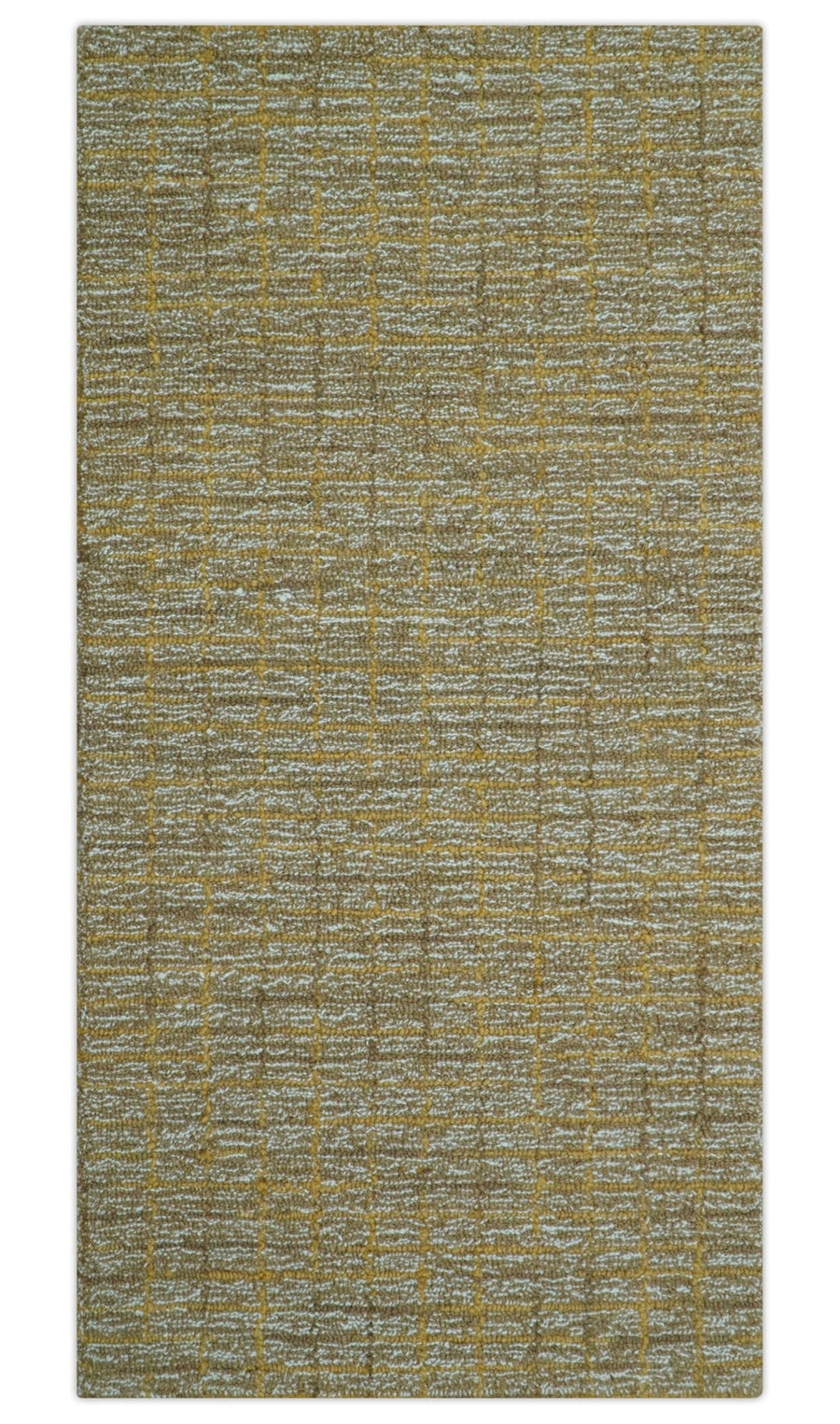 Custom Made Modern Style Hand Tufted Mustard and Brown Wool Rug - The Rug Decor