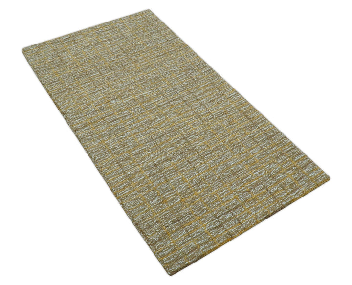 Custom Made Modern Style Hand Tufted Mustard and Brown Wool Rug - The Rug Decor