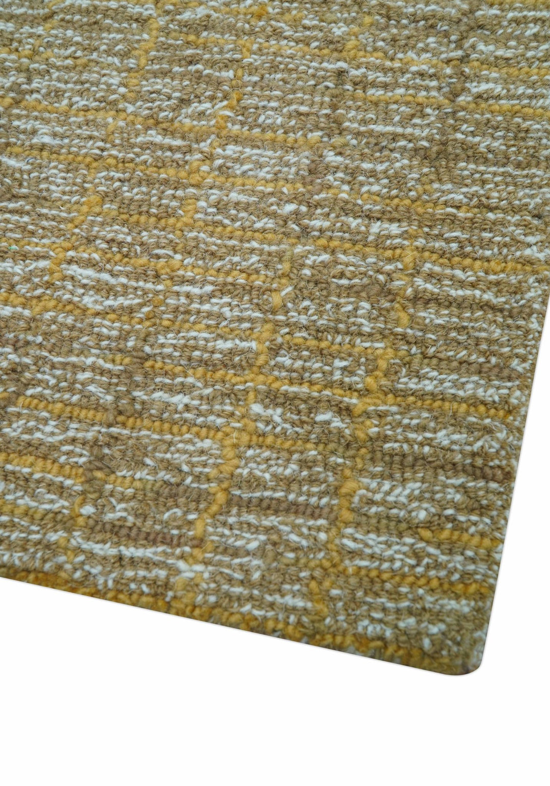 Custom Made Modern Style Hand Tufted Mustard and Brown Wool Rug - The Rug Decor