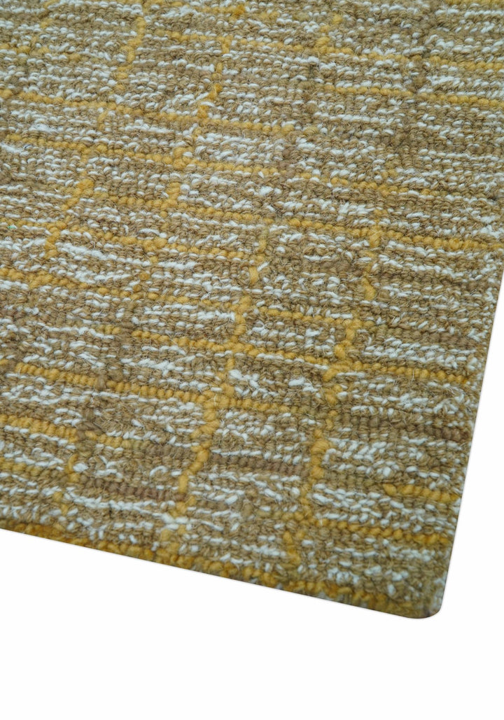 Custom Made Modern Style Hand Tufted Mustard and Brown Wool Rug - The Rug Decor