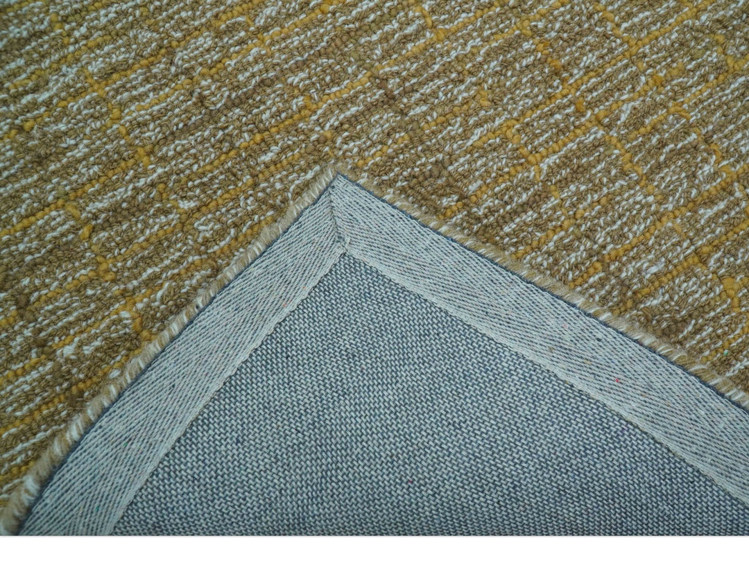 Custom Made Modern Style Hand Tufted Mustard and Brown Wool Rug - The Rug Decor