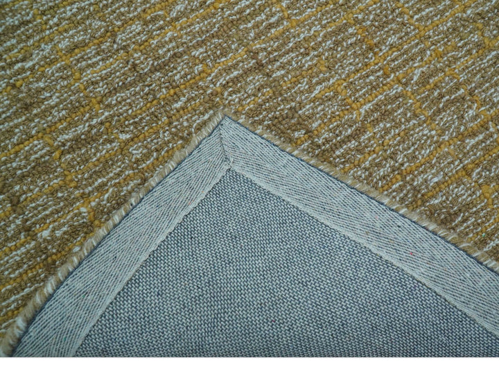 Custom Made Modern Style Hand Tufted Mustard and Brown Wool Rug - The Rug Decor