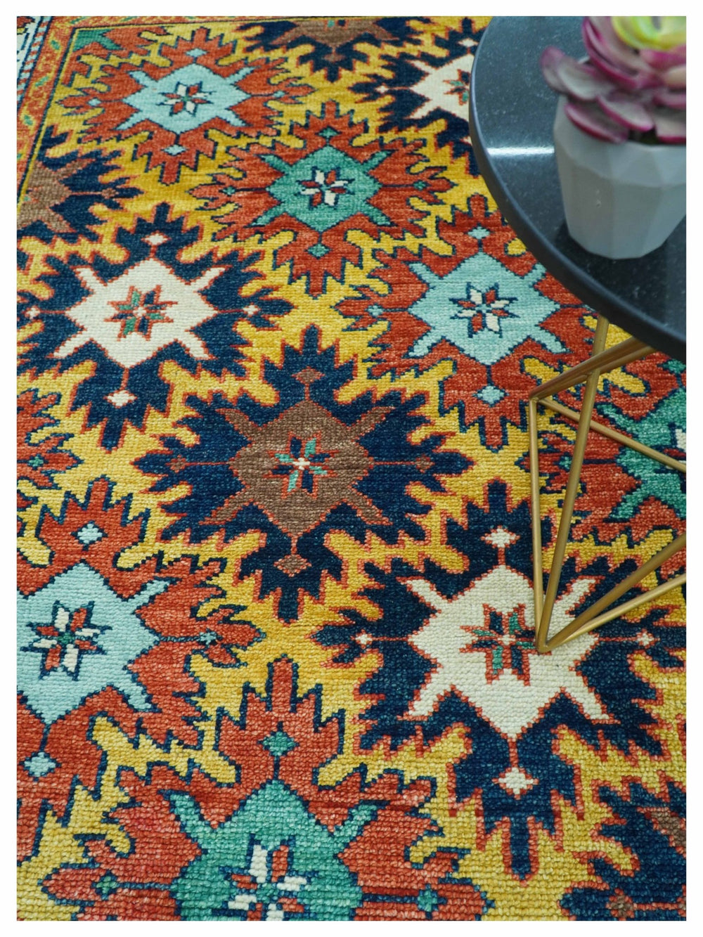 Custom Made Multicolor Vintage Geometric Design Hand Knotted Wool Rug - The Rug Decor