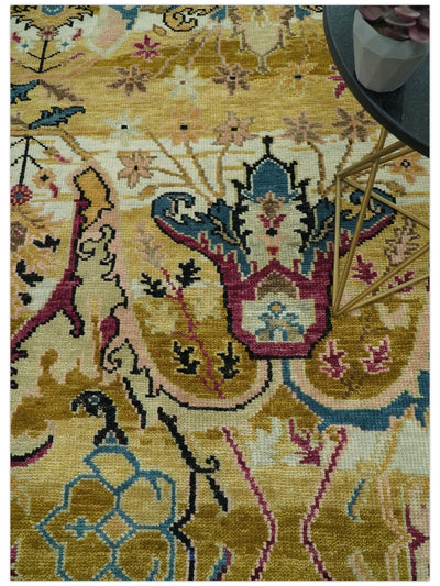 Custom Made Mustard and Teal transitional Dragon Oushak wool area rug - The Rug Decor