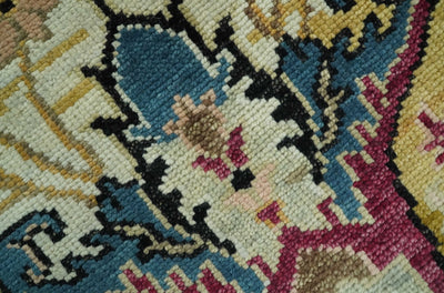 Custom Made Mustard and Teal transitional Dragon Oushak wool area rug - The Rug Decor