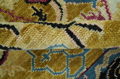 Custom Made Mustard and Teal transitional Dragon Oushak wool area rug - The Rug Decor