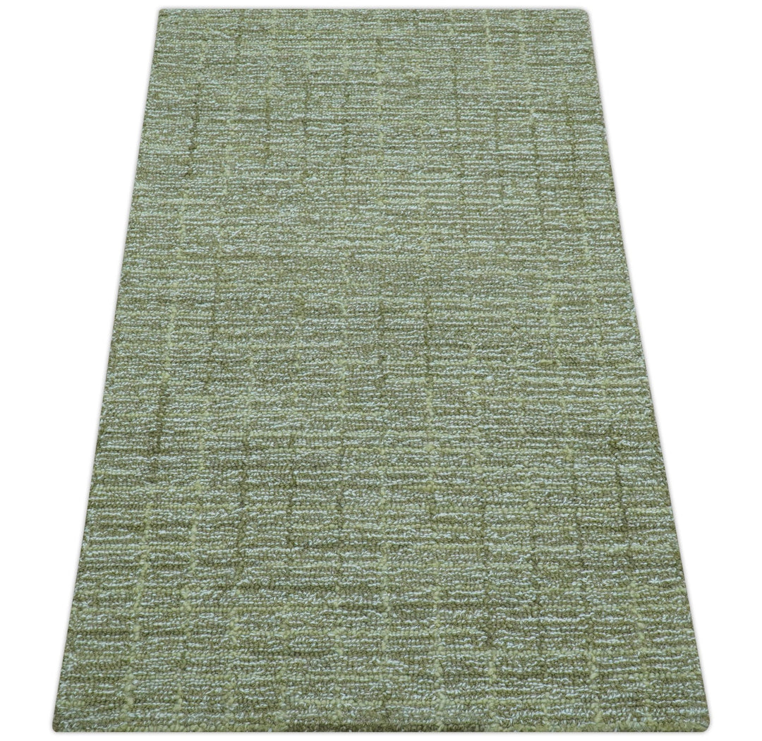 Custom Made Olive and Beige Modern Style Hand Tufted Wool Rug - The Rug Decor