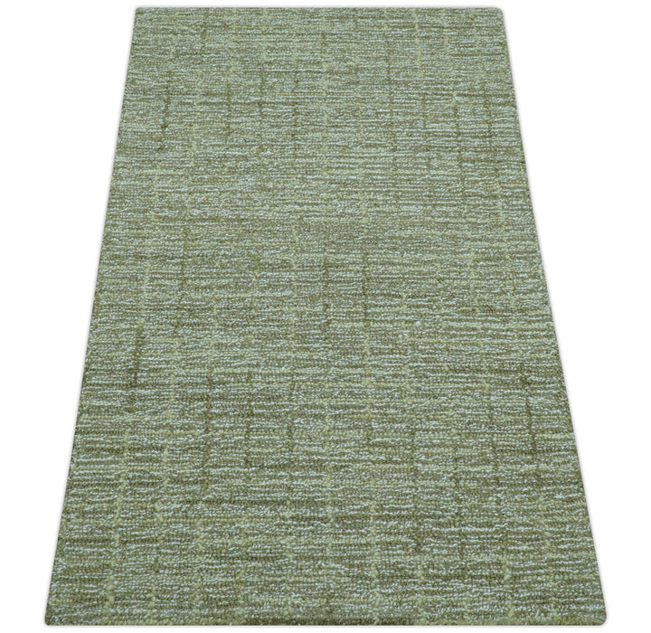 Custom Made Olive and Beige Modern Style Hand Tufted Wool Rug - The Rug Decor