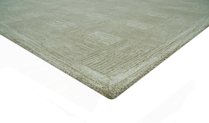 Custom Made Olive and Ivory Modern Geometrical Hand Tufted wool rug - The Rug Decor